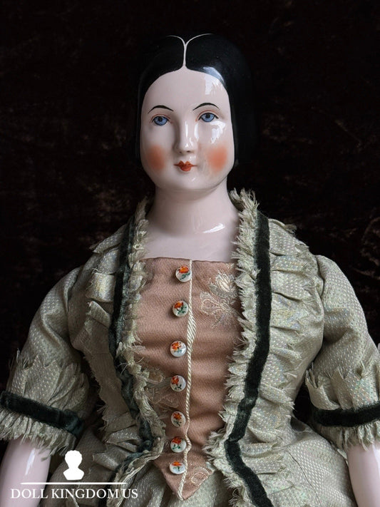 Vintage 16.5” Emma Clear Fanny Elssler China Head Doll with Molded Bun