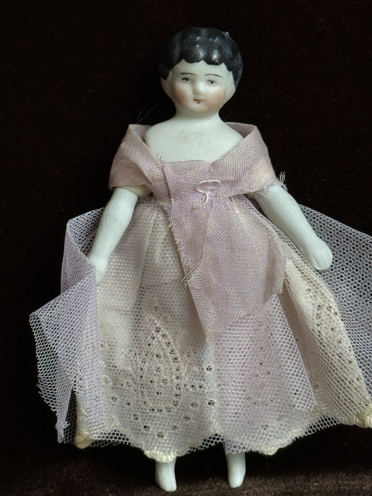 Lot of 2 Antique German 4"-4.25" Bisque Cloth Miniature Dollhouse China Dolls