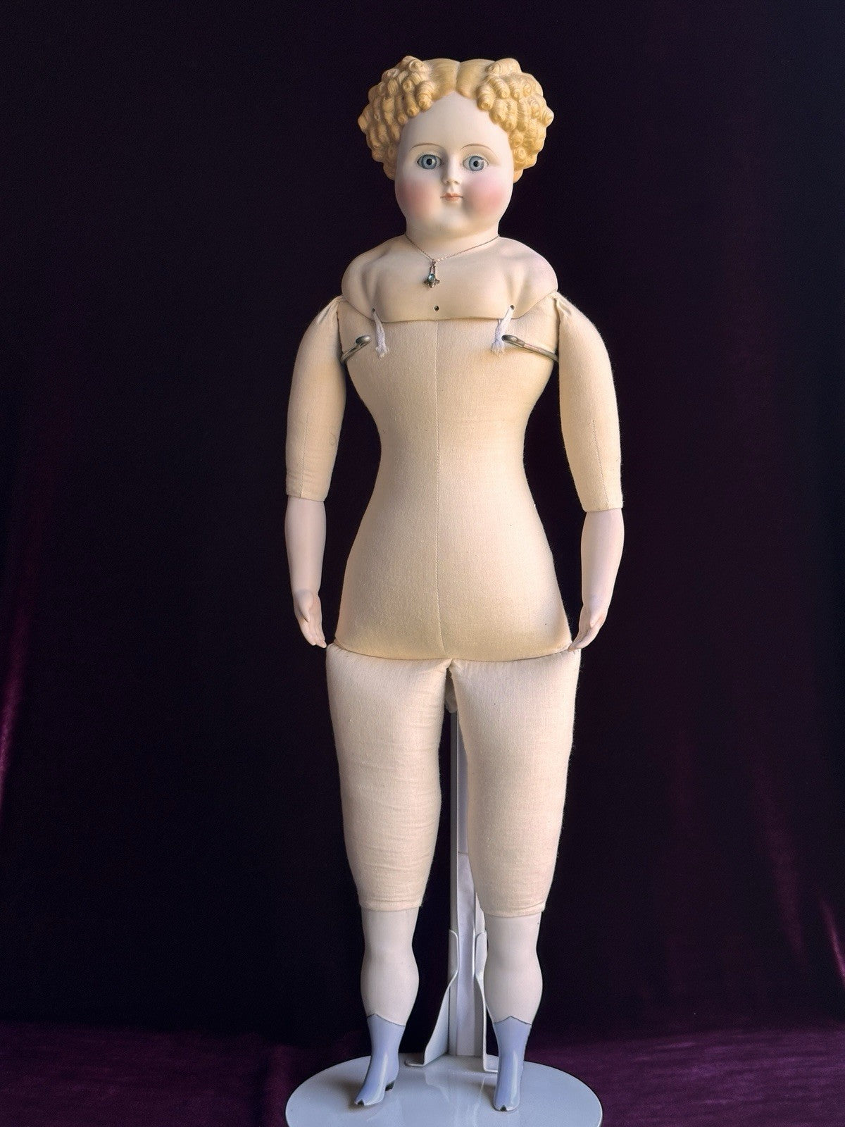 Large Antique German 26” ABG (?) Bisque Parian China Fashion Doll w/ Glass Eyes