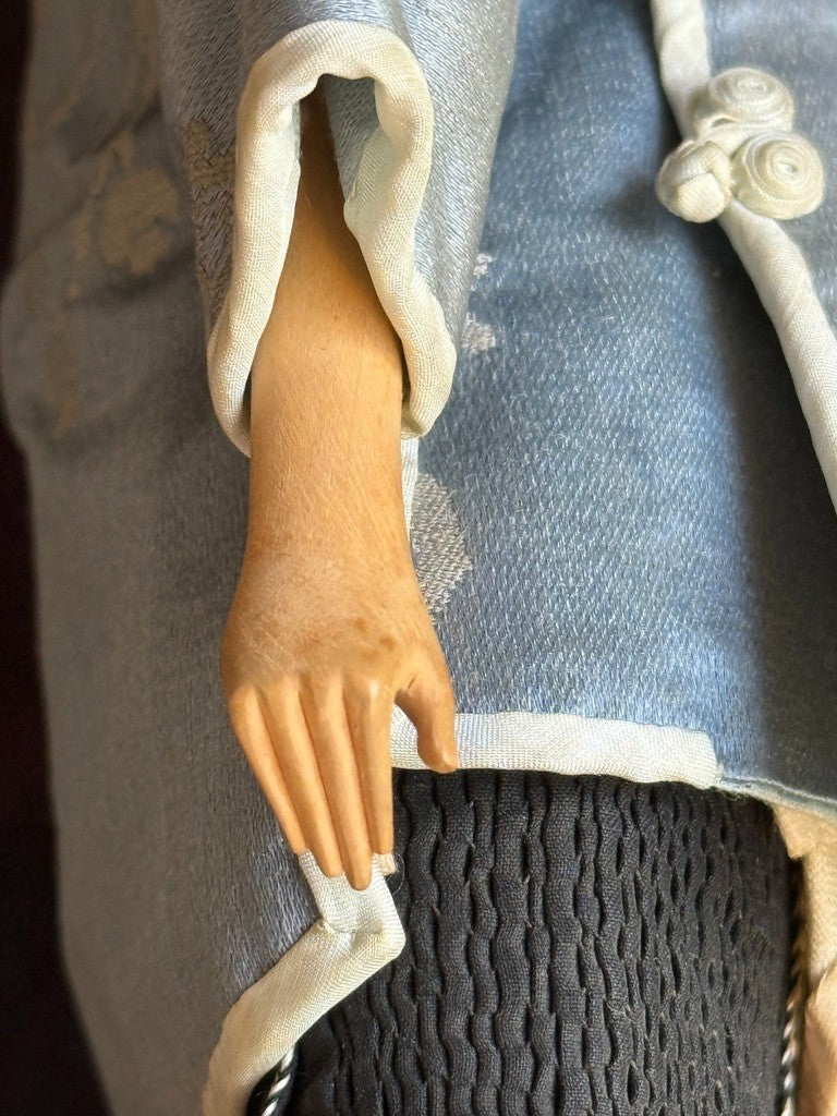 Antique Chinese 12" Door of Hope Mission Carved Wood Cloth Female Doll