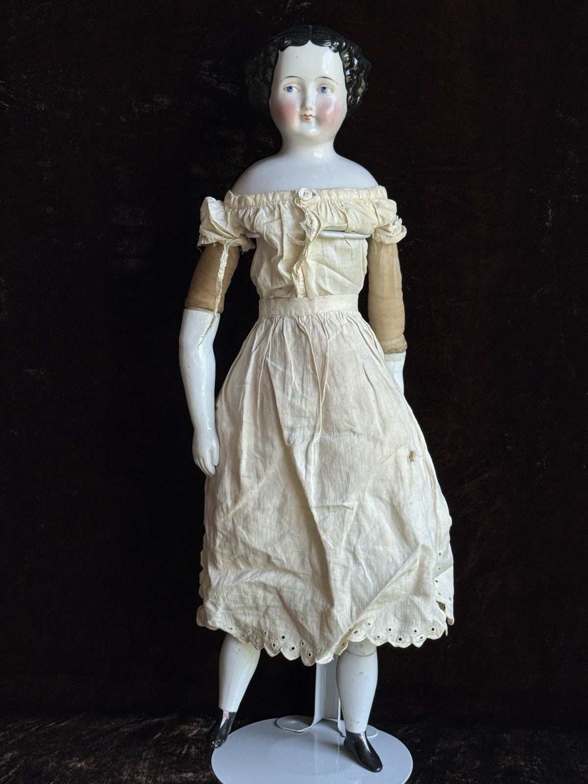 Antique German 16” Flat Top Highbrow China Shoulder Head Doll