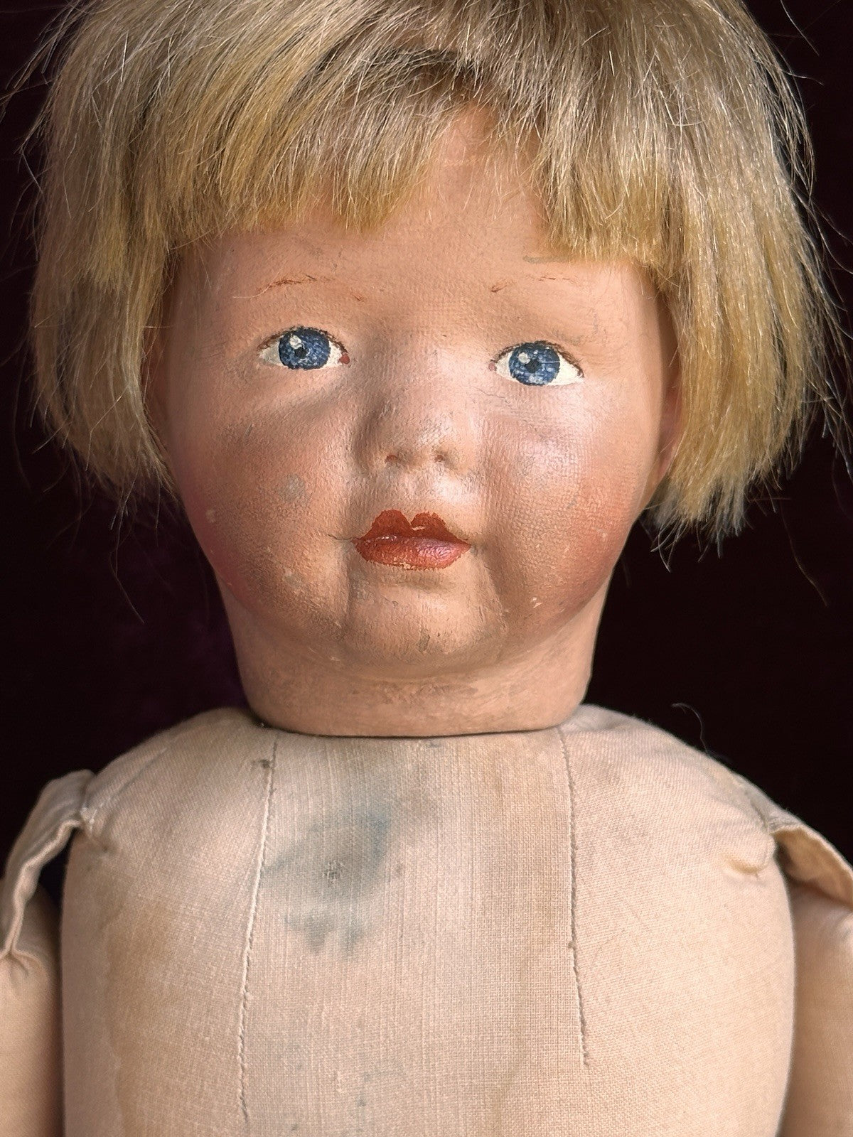 Antique American 19” Kamkins Cloth Oil Painted Doll