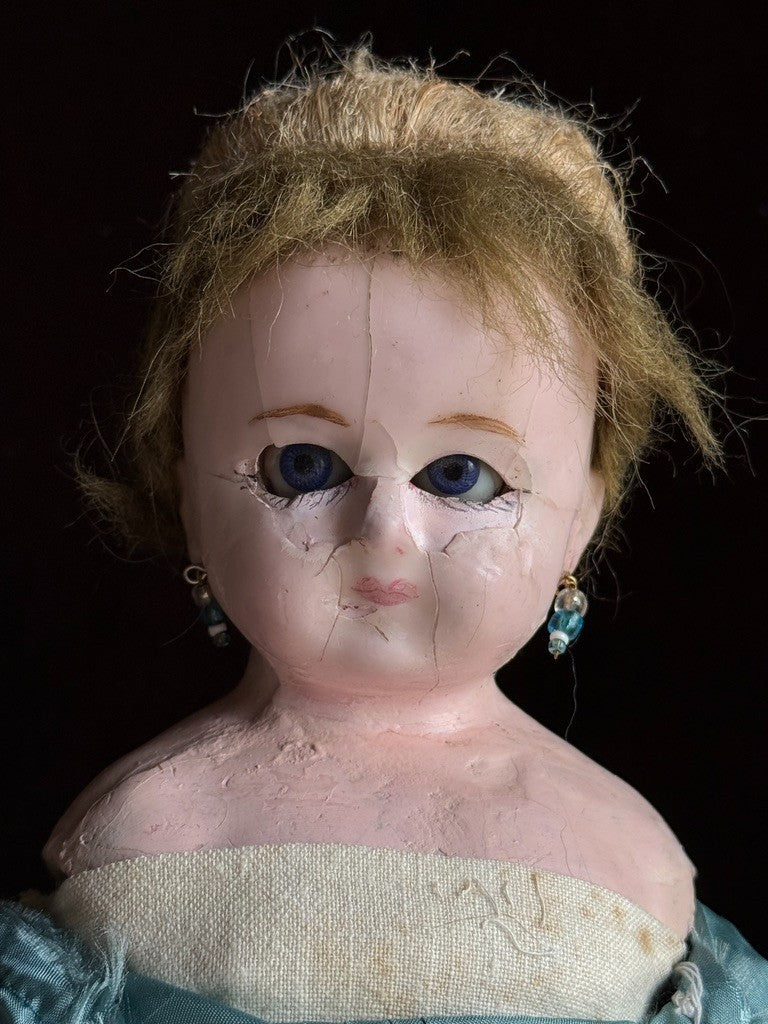 Antique German 16” Wax over Papier Mache Shoulder Head Cloth Body Fashion Doll