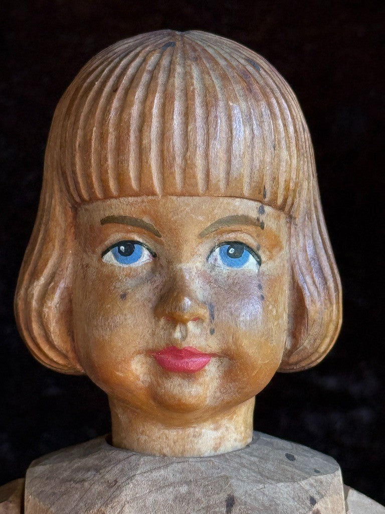 Large Vintage 11.5” Swiss Huggler Wood Carved Jointed Doll