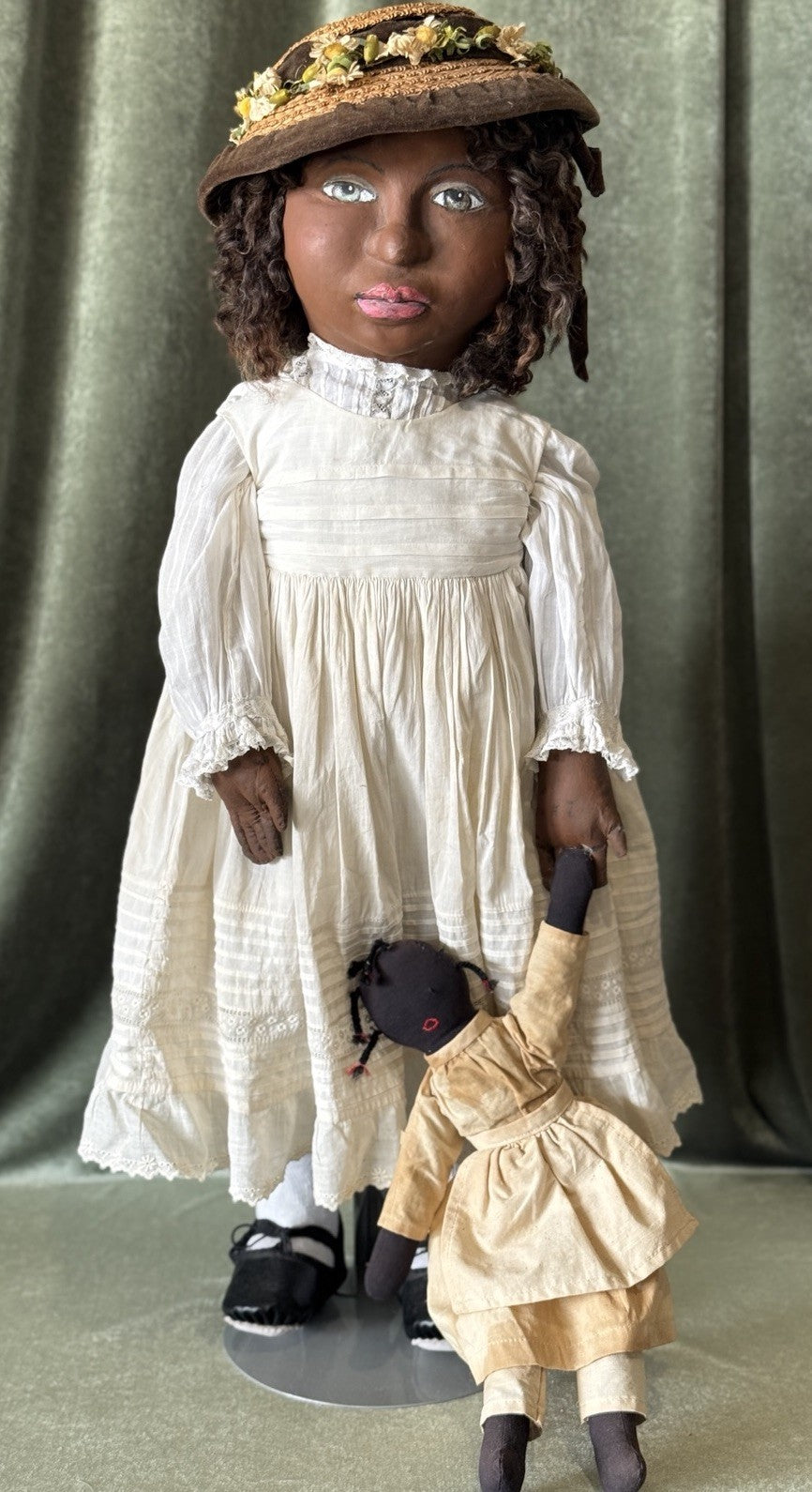 OOAK (?) Handmade Papier-mâché Like AA 29” Doll with Her Toy Doll