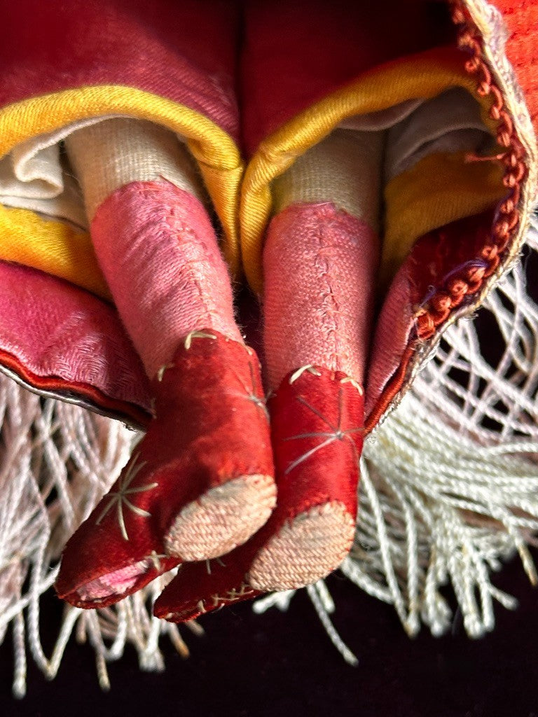 Pair of Antique Door of Hope Mission Carved Wood Cloth Bride and Groom Dolls