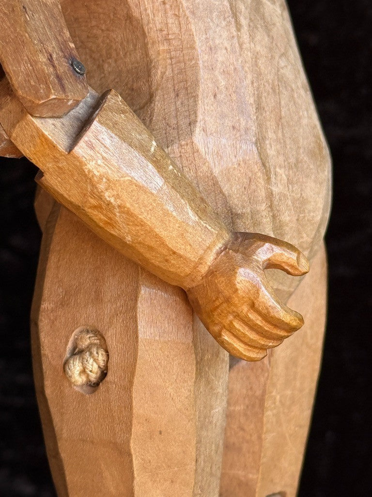 Large Vintage 11.5” Swiss Huggler Wood Carved Jointed Doll