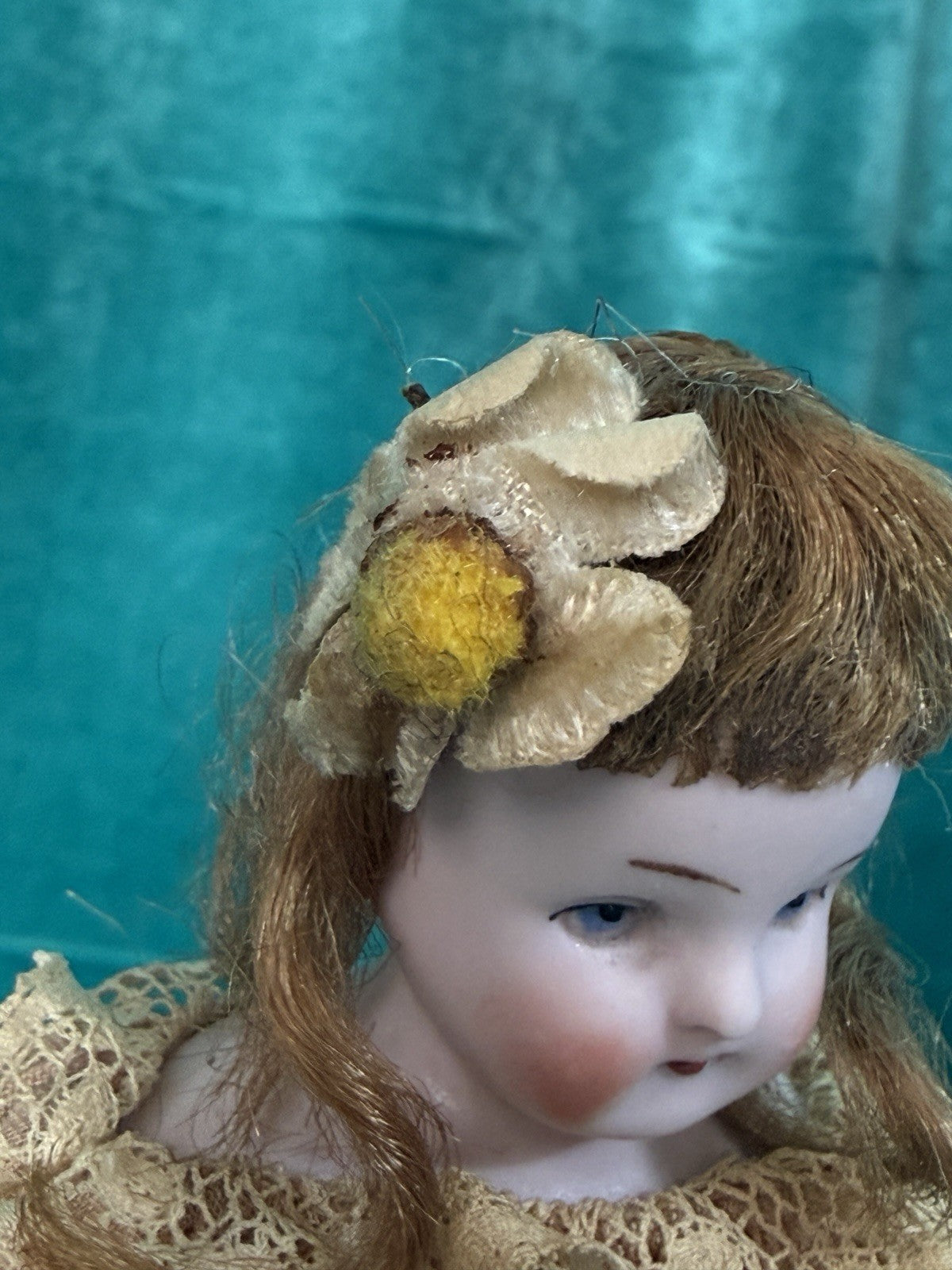 Antique German Bisque Cloth Miniature Dollhouse 9” Doll