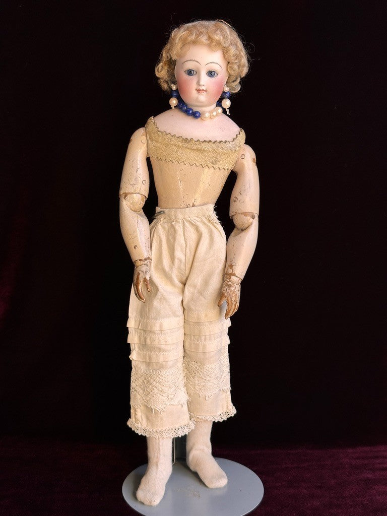 Antique French 14" Leon Casimir Bru Fashion Bisque Doll Wooden Articulated Body