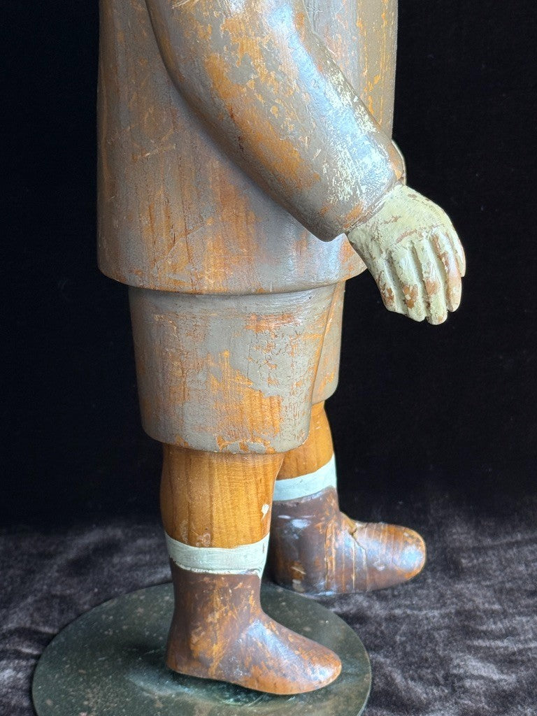 Vintage European 18” Folk Art Wood Carved Figurine of Boy Doll