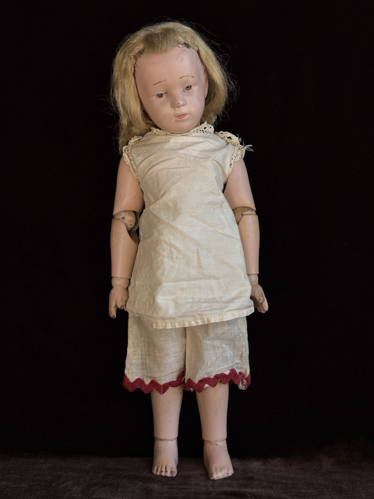 Antique 14.5” American Schoenhut Wood Carved Spring Jointed Character Doll