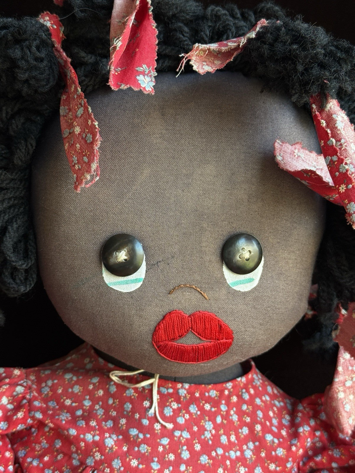 Huge Vintage 39” Artist Cloth African American Dark Complexion Girl Rag Doll