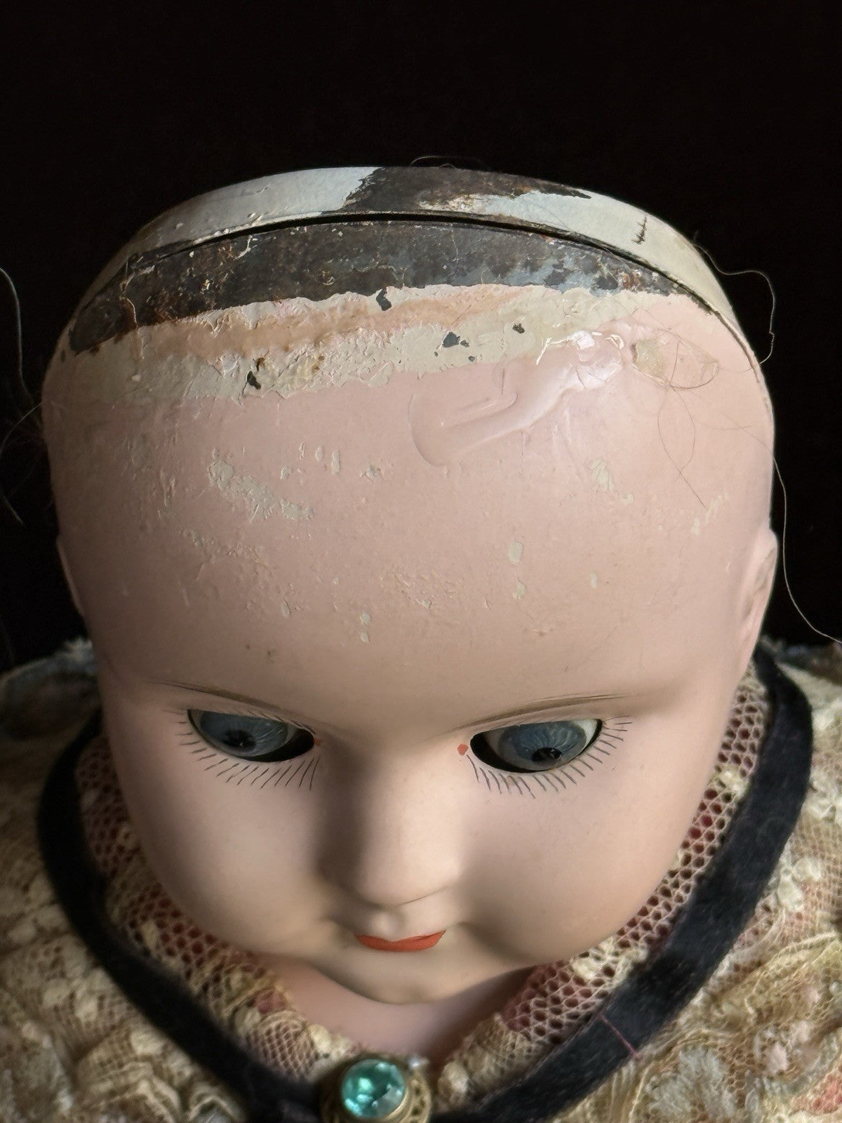 Antique German 22” Minerva Metal Tin Head Fashion Doll with Glass Eyes