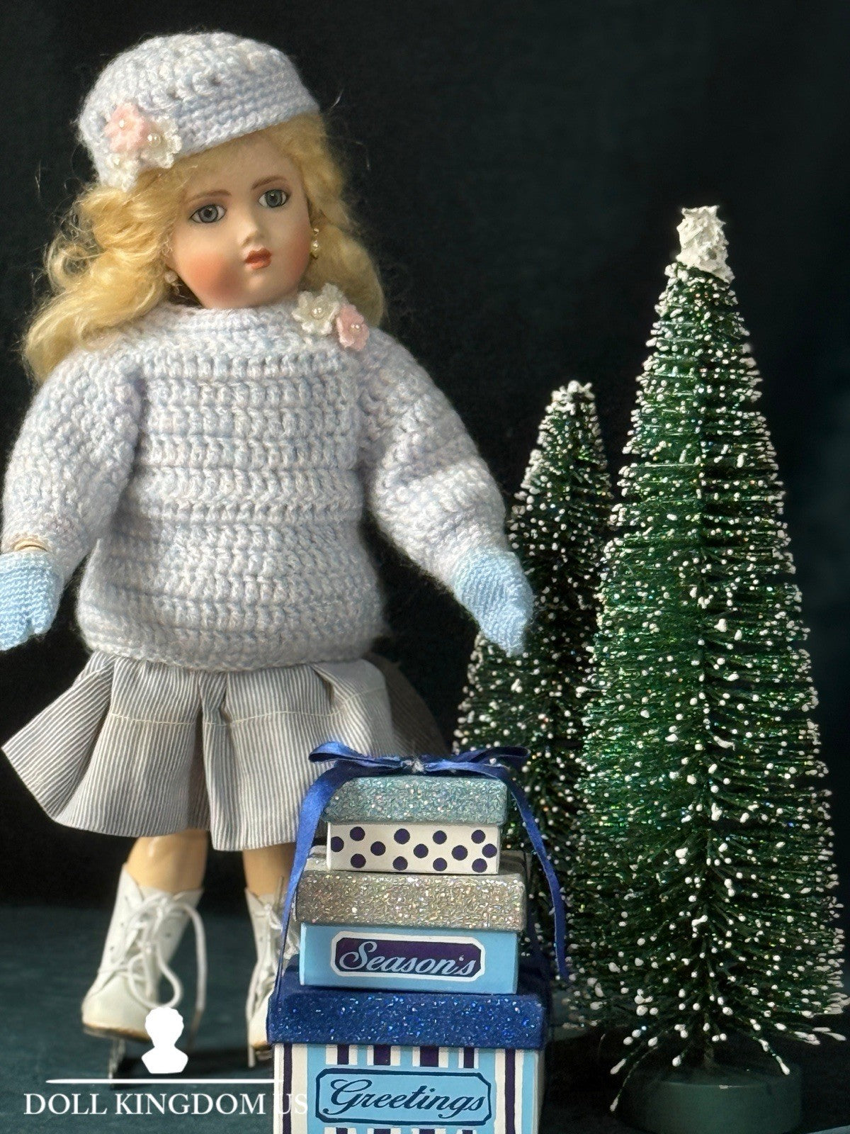 Porcelain/Composition 11” Reproduction of Antique French Bleuette Doll Skater