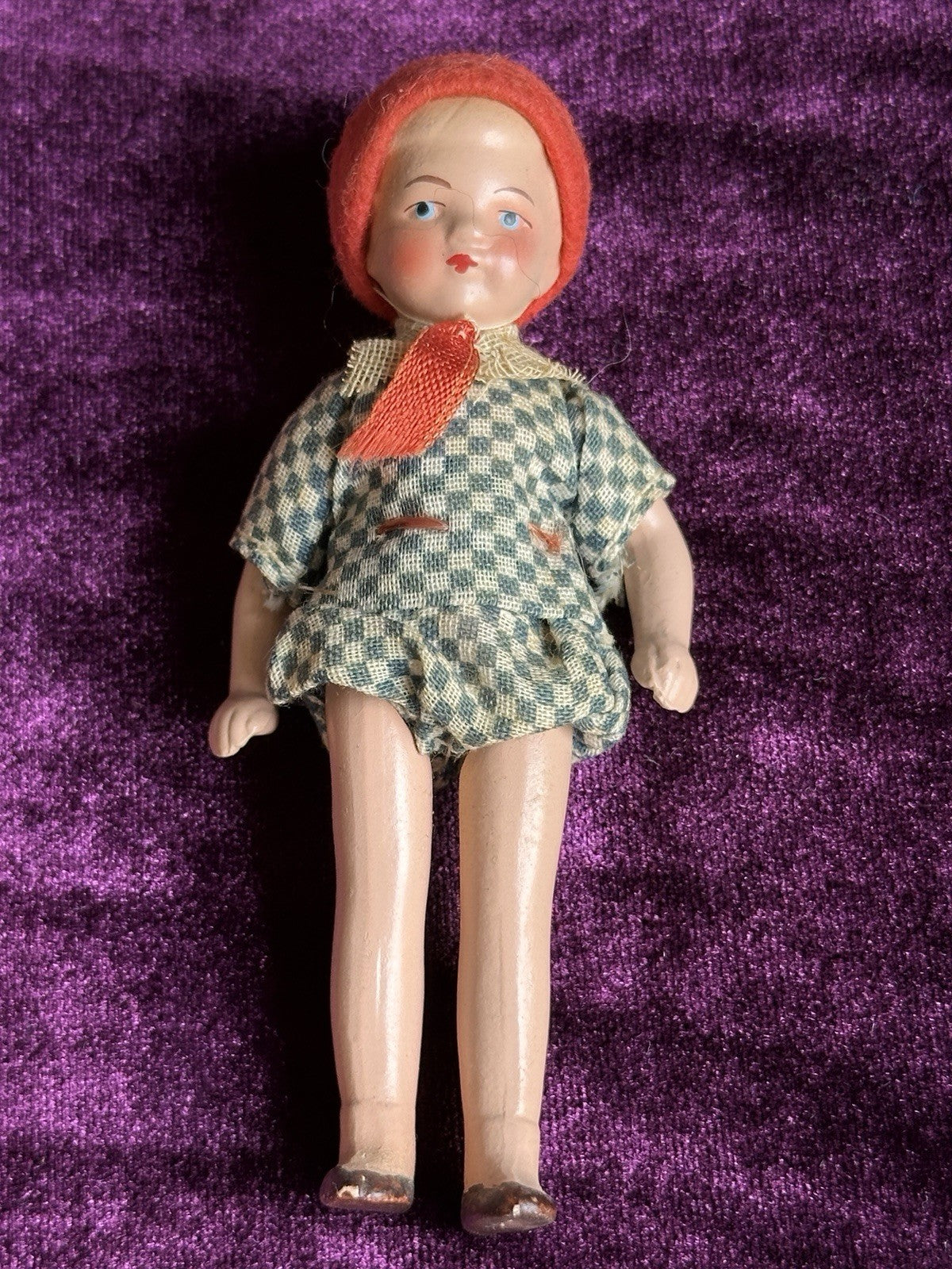 Pair of Antique German Hertwig  Miniature Dollhouse Boy and Girl Dolls