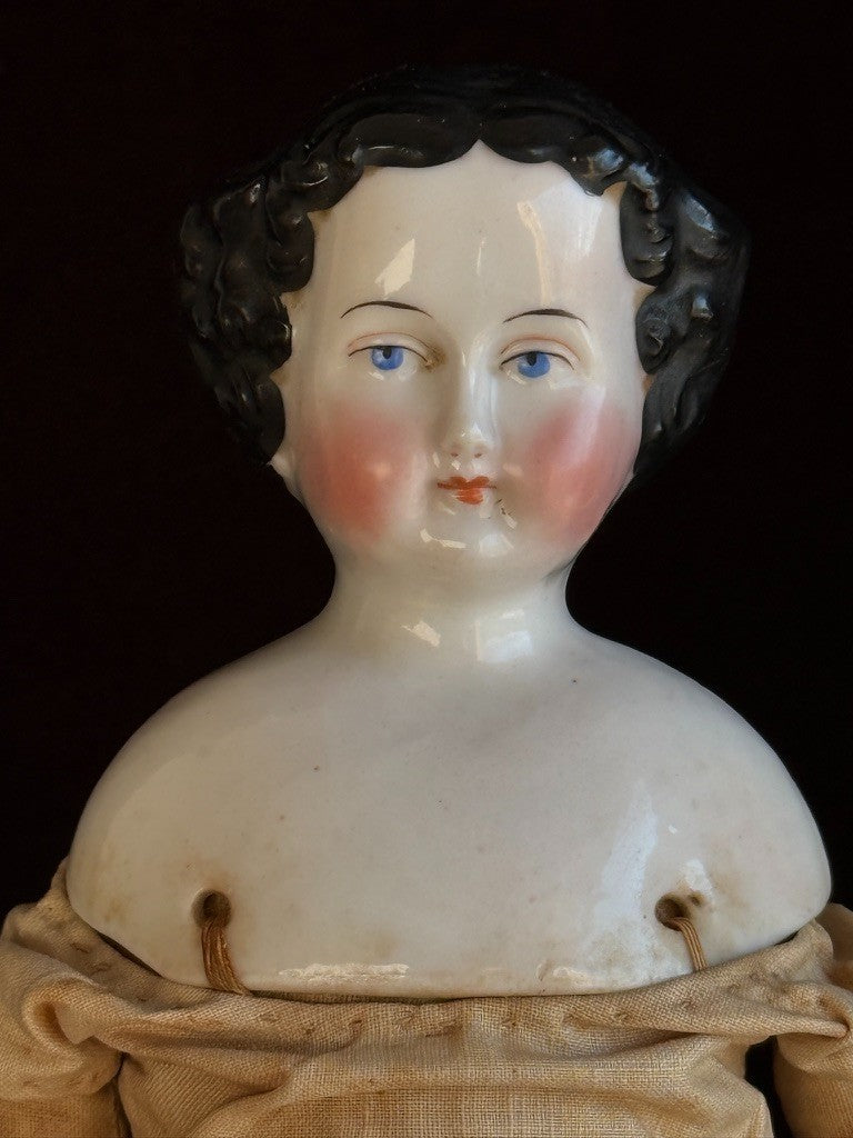 Antique German 12” Flat Top Highbrow China Shoulder Head Doll