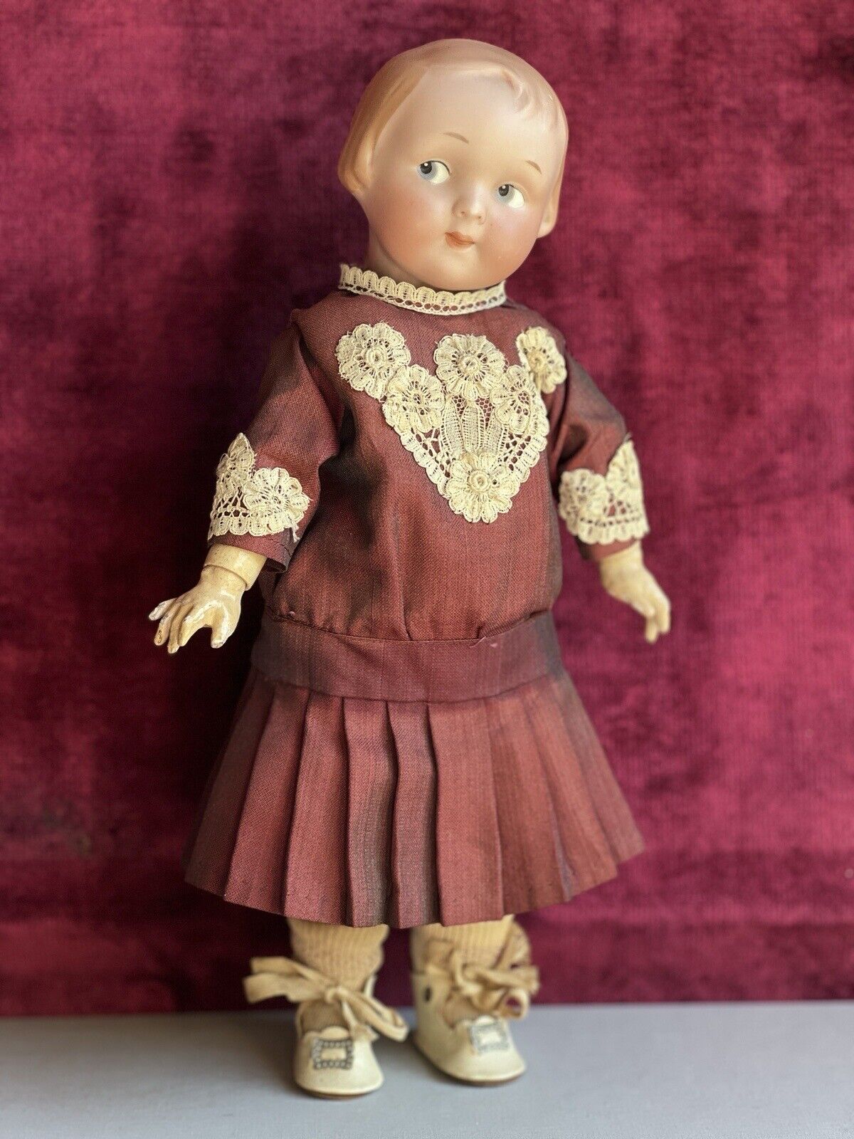 Antique German 11” Armand Marseille 210 Googly Eye Jointed Body Bisque Head Doll