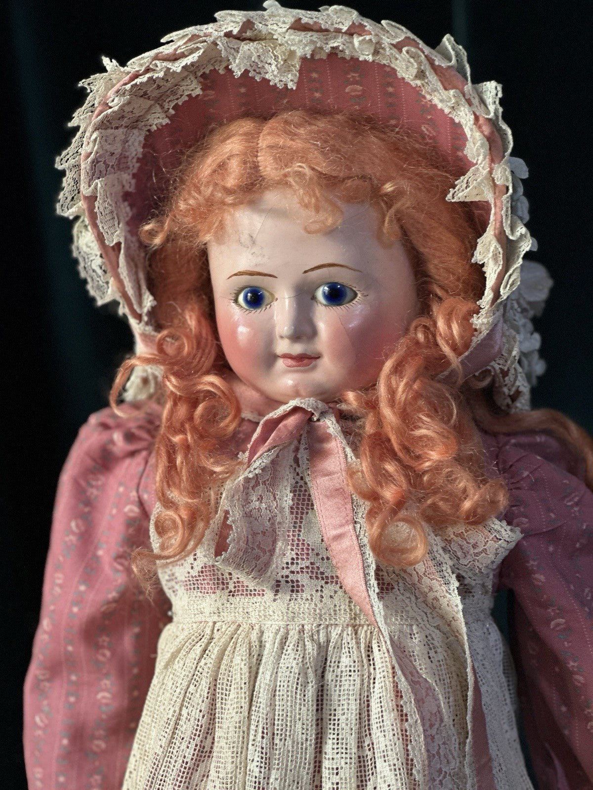 Antique German (?) Paper Mache 24” Doll with Glass Eyes