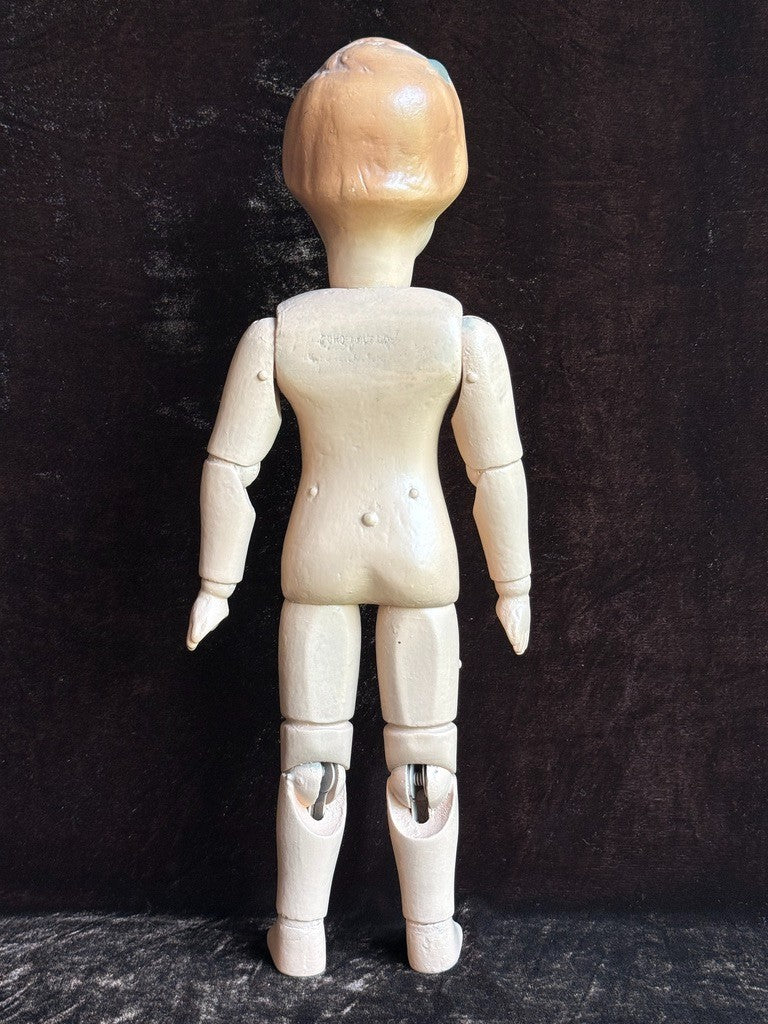 Antique American 15” Schoenhut 101 Wooden Jointed Girl Doll Molded Bow Restored