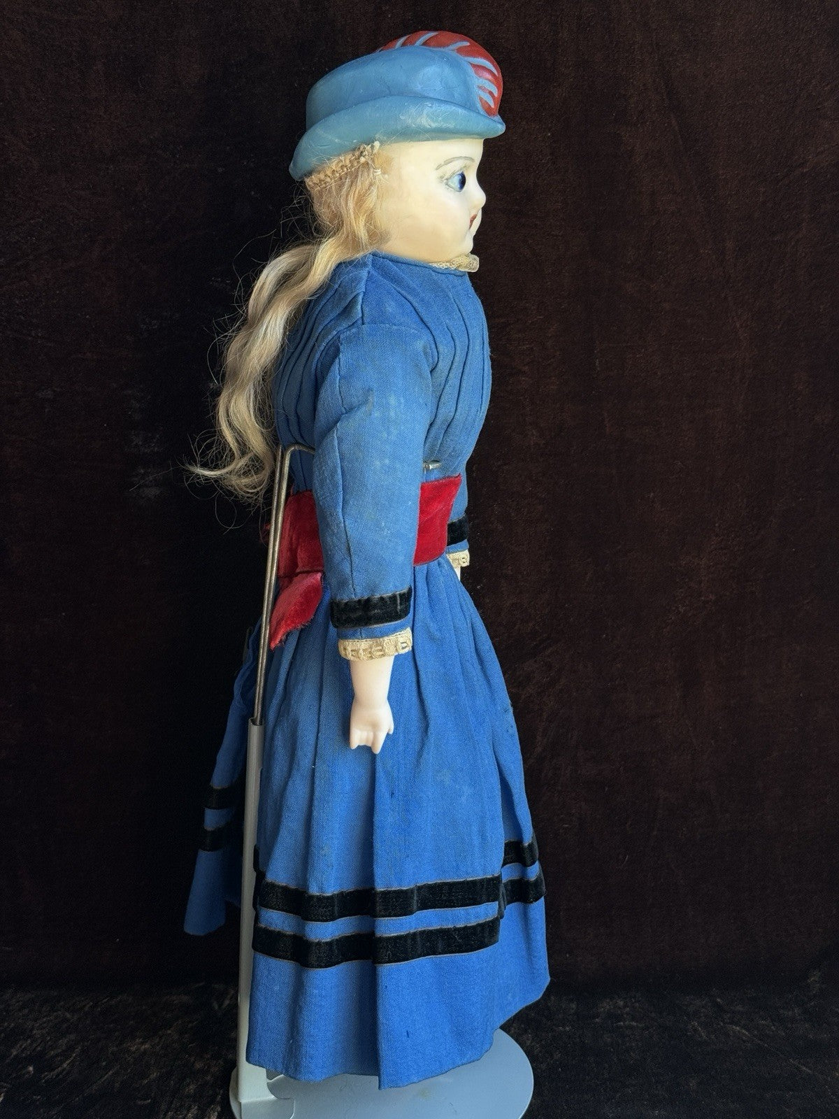 Rare Antique German 20” Wax Over Papier Mache Molded Hat Doll