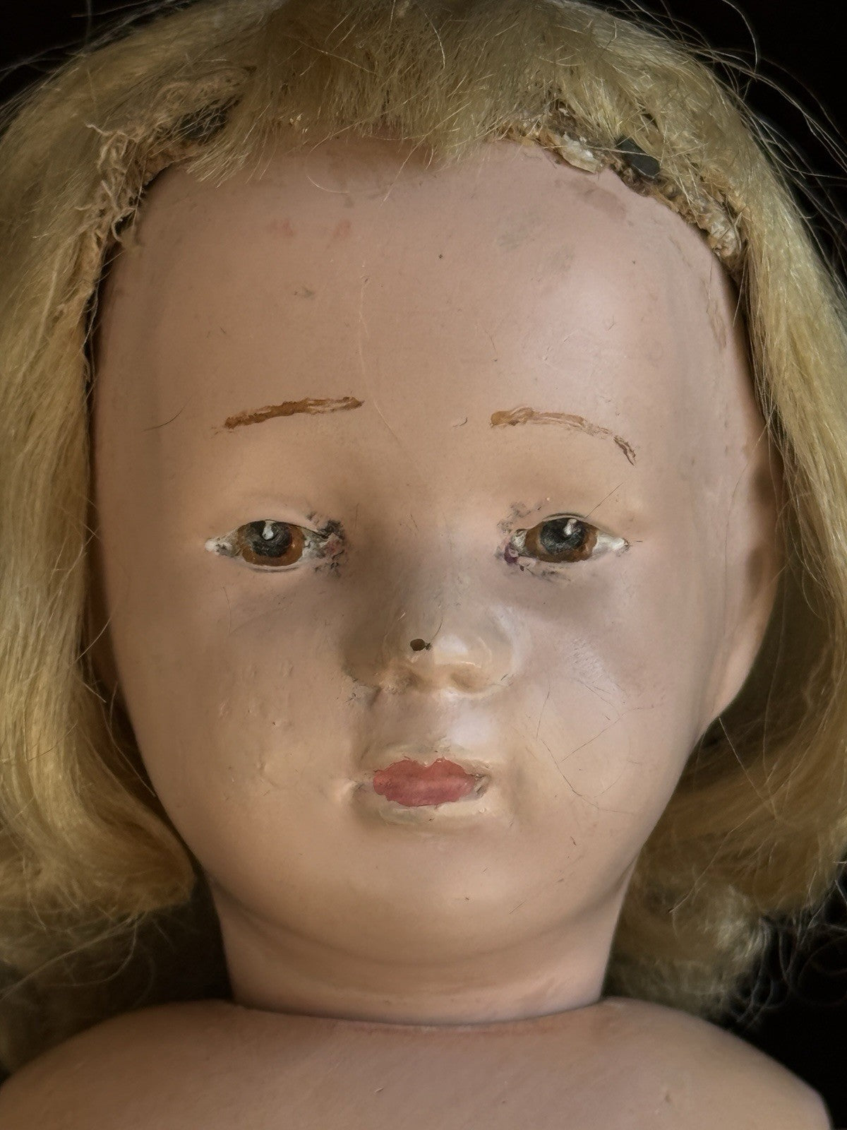 Antique 14.5” American Schoenhut Wood Carved Spring Jointed Character Doll