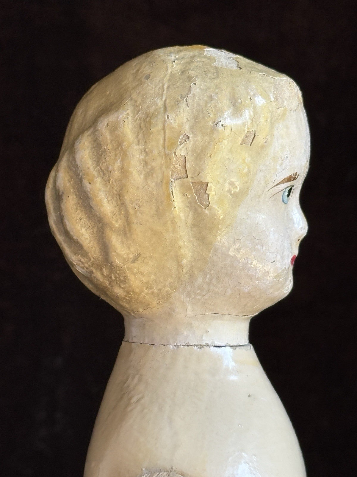 Antique American Mason & Taylor 11.5” Papier Mache Wood Metal Doll