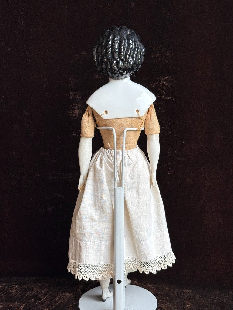 Rare Antique German 15” Alt Beck Gottschalk Curly Top Brunette China Head Doll
