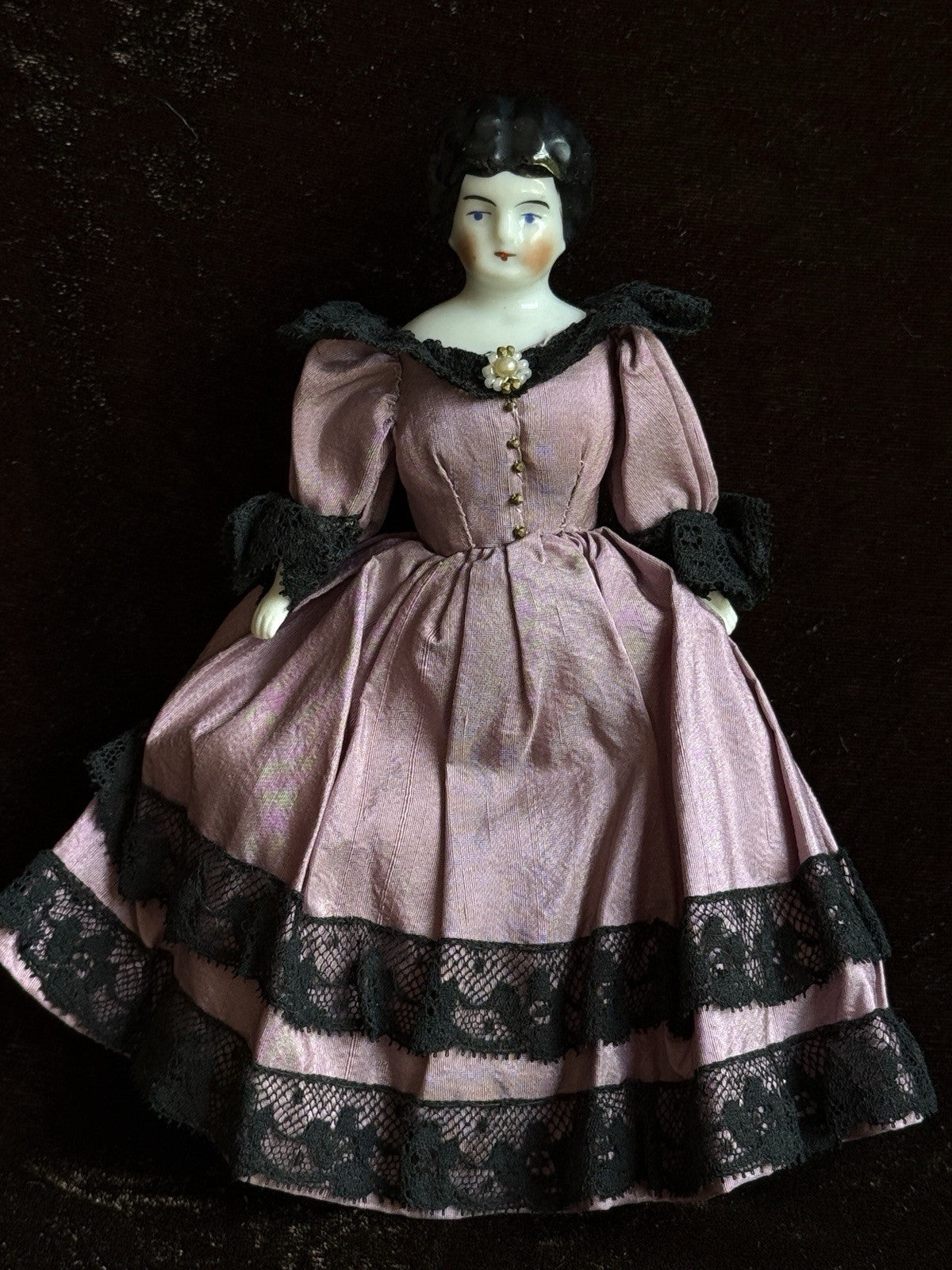 Antique German 6.75” Bisque Cloth Miniature Dollhouse Lowbrow China Doll