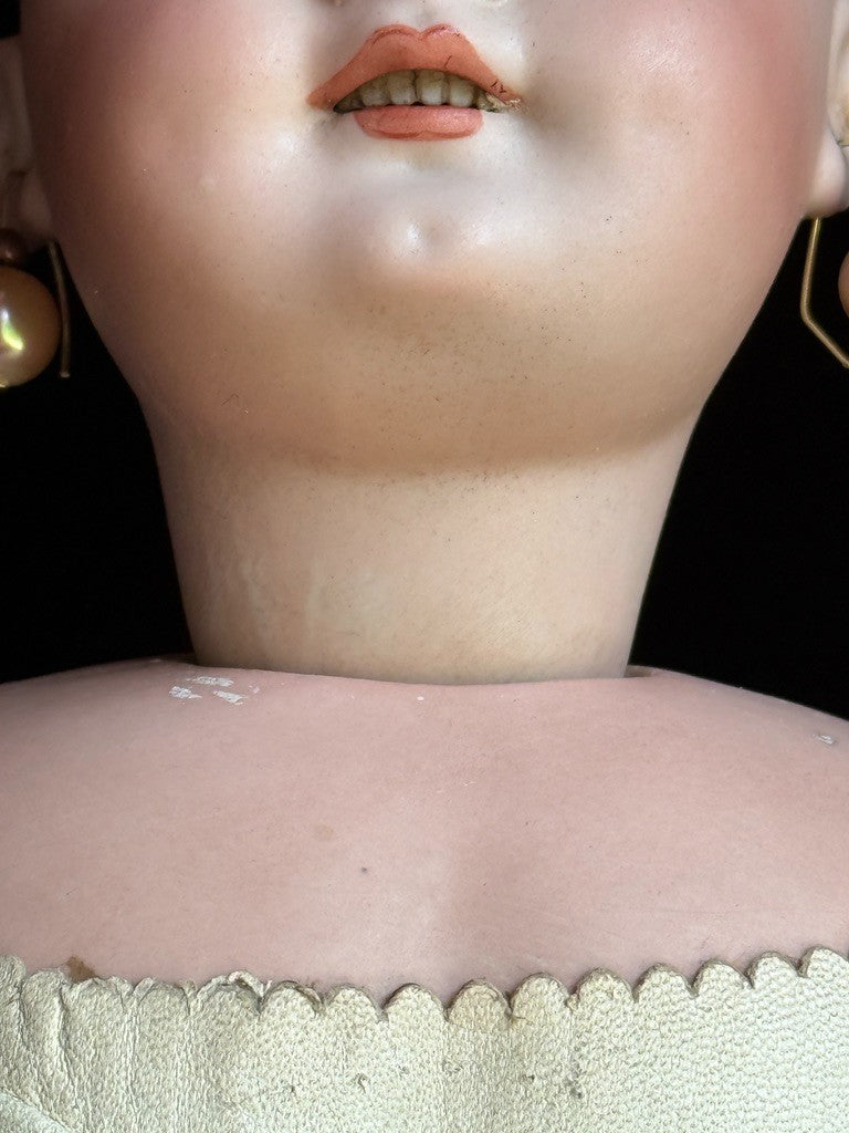 Rare Antique German 21” Simon Halbig 759 Bisque Socket Head Leather Body Doll
