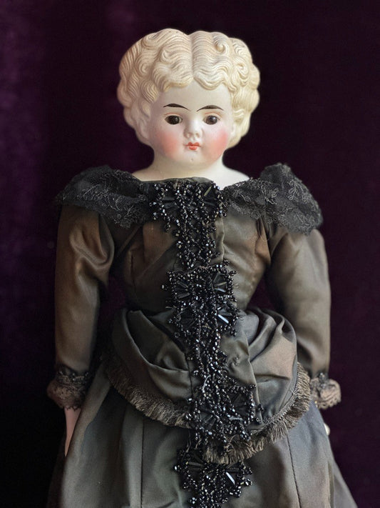 Antique 15” Bisque Parian Doll with Glass Eyes Made in Japan (?)