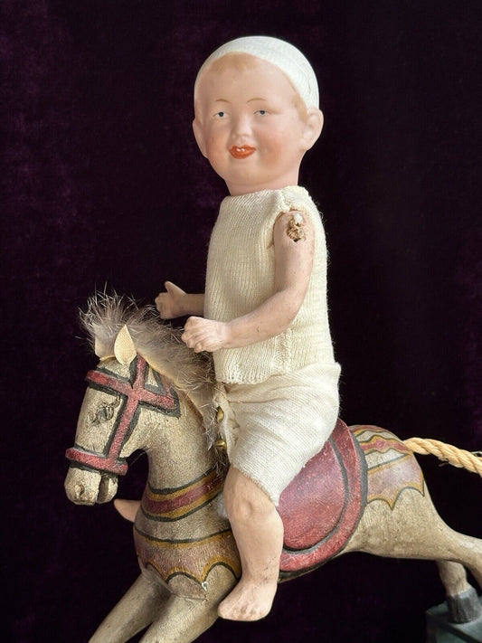 Antique German 8” Theodor Recknagel 28 Bisque Head Molded Hat Girl Baby Doll