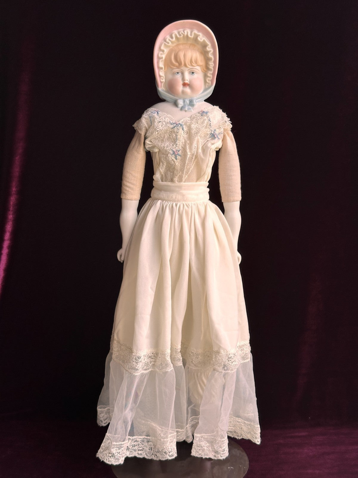 Vintage '59 21" Reproduction of Antique German Hertwig Parian Bonnet China Doll