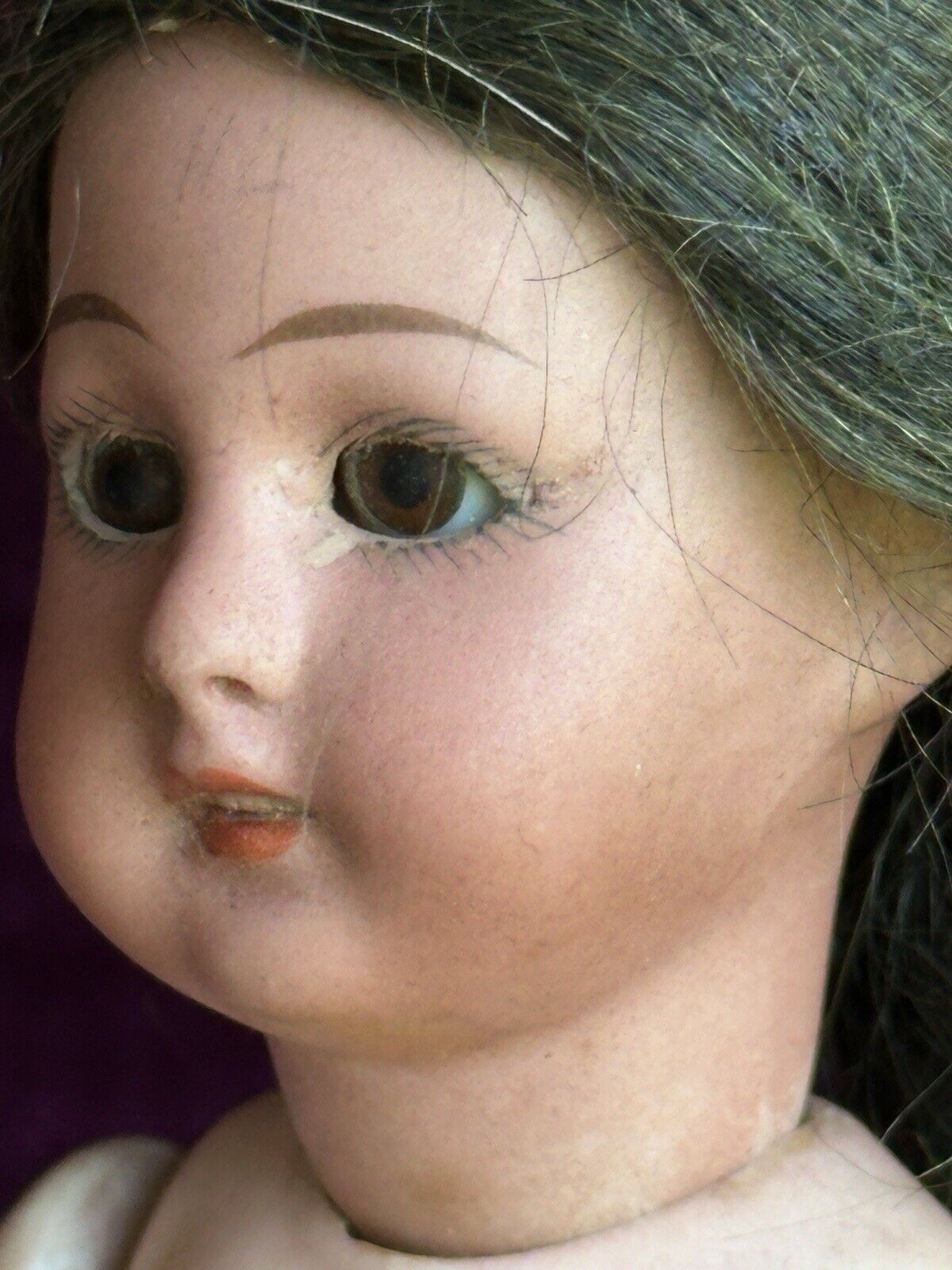 Antique German 7” All Bisque Simon Halbig Dark Complexion Black Stockings Doll