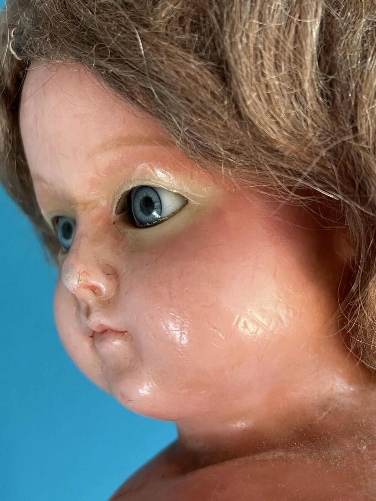 Antique German 23” Wax Over Papier Mache Sleepy Eye Fashion Doll