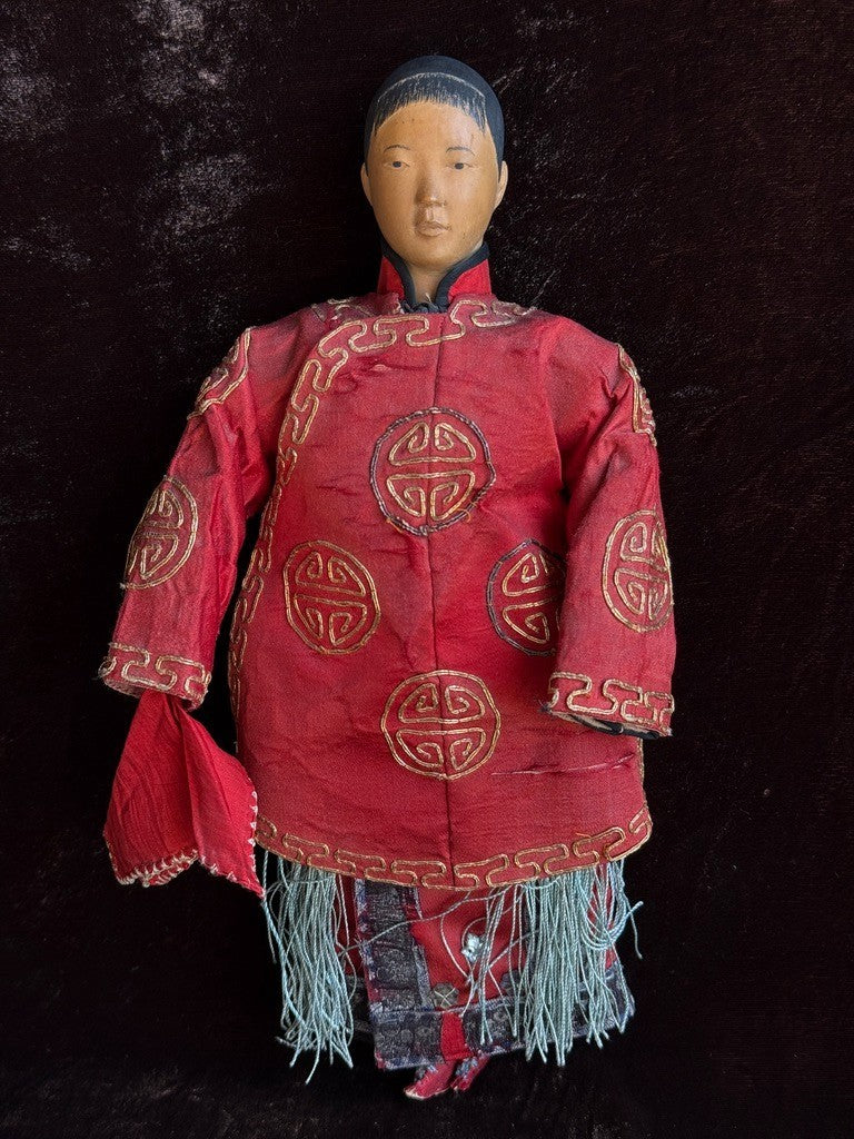 Antique Chinese Door of Hope Mission Carved Wood Cloth Young Female Bride Doll