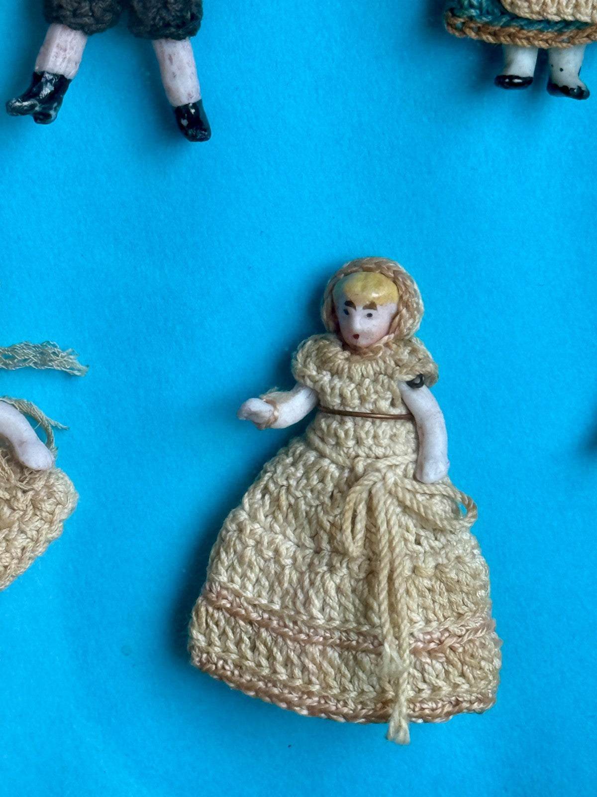 Antique Miniature Hertwig Carl Horn Dolls Framed Display 9 German Bisque Dolls