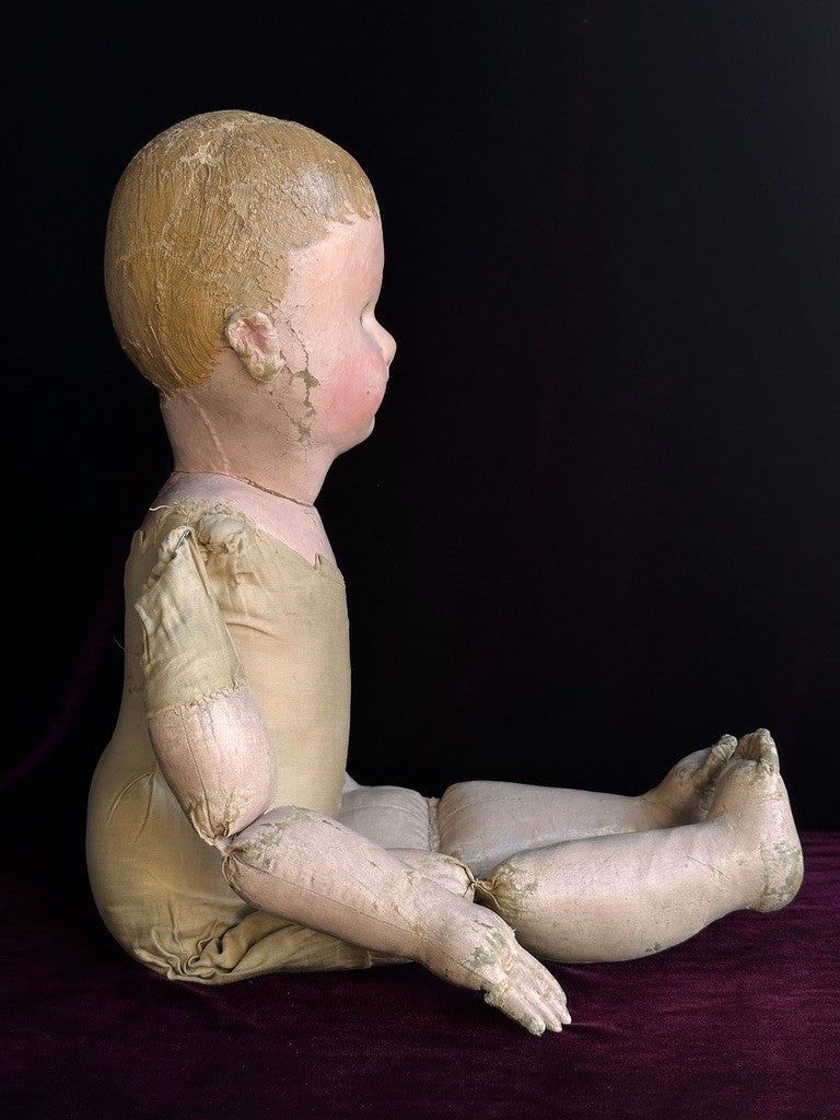 Large Antique American Martha Chase 25" Oil Painted Cloth Baby Doll