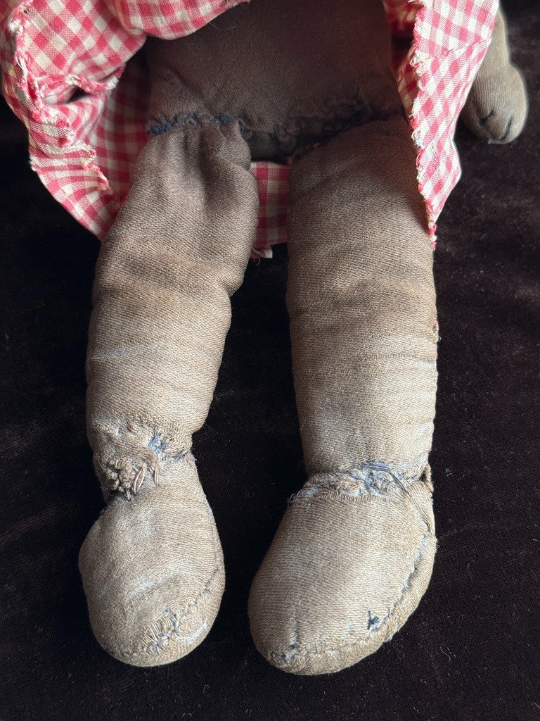 Antique/Vintage African American 12" Primitive Folk Art Cloth Rug Portrait Doll