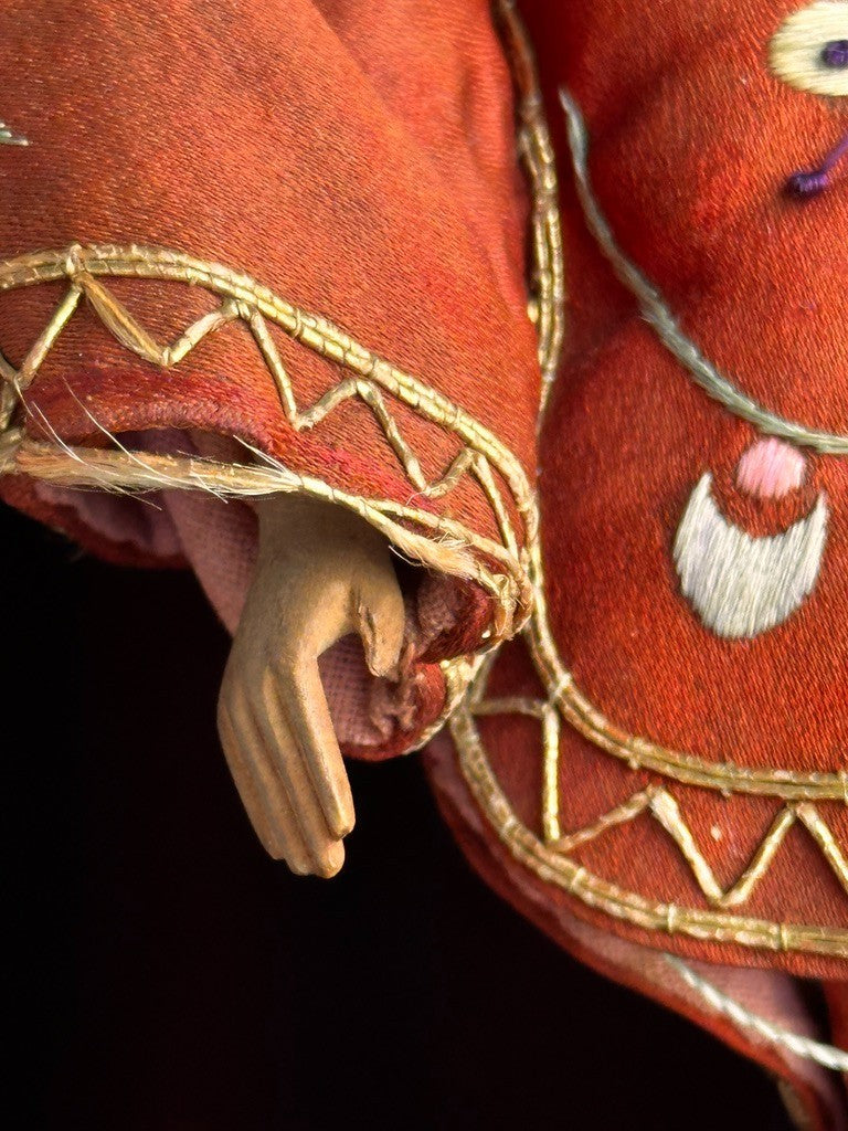 Pair of Antique Door of Hope Mission Carved Wood Cloth Bride and Groom Dolls