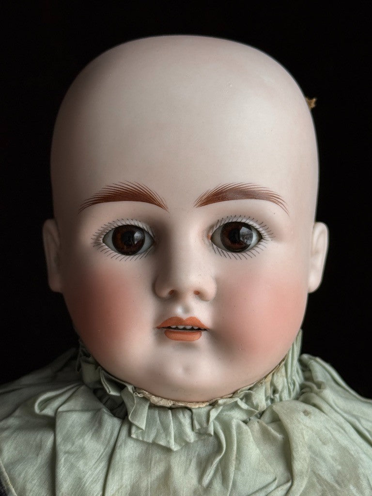 Antique German 23” Early Kestner Turned Bisque Shoulder Head Leather Body Doll