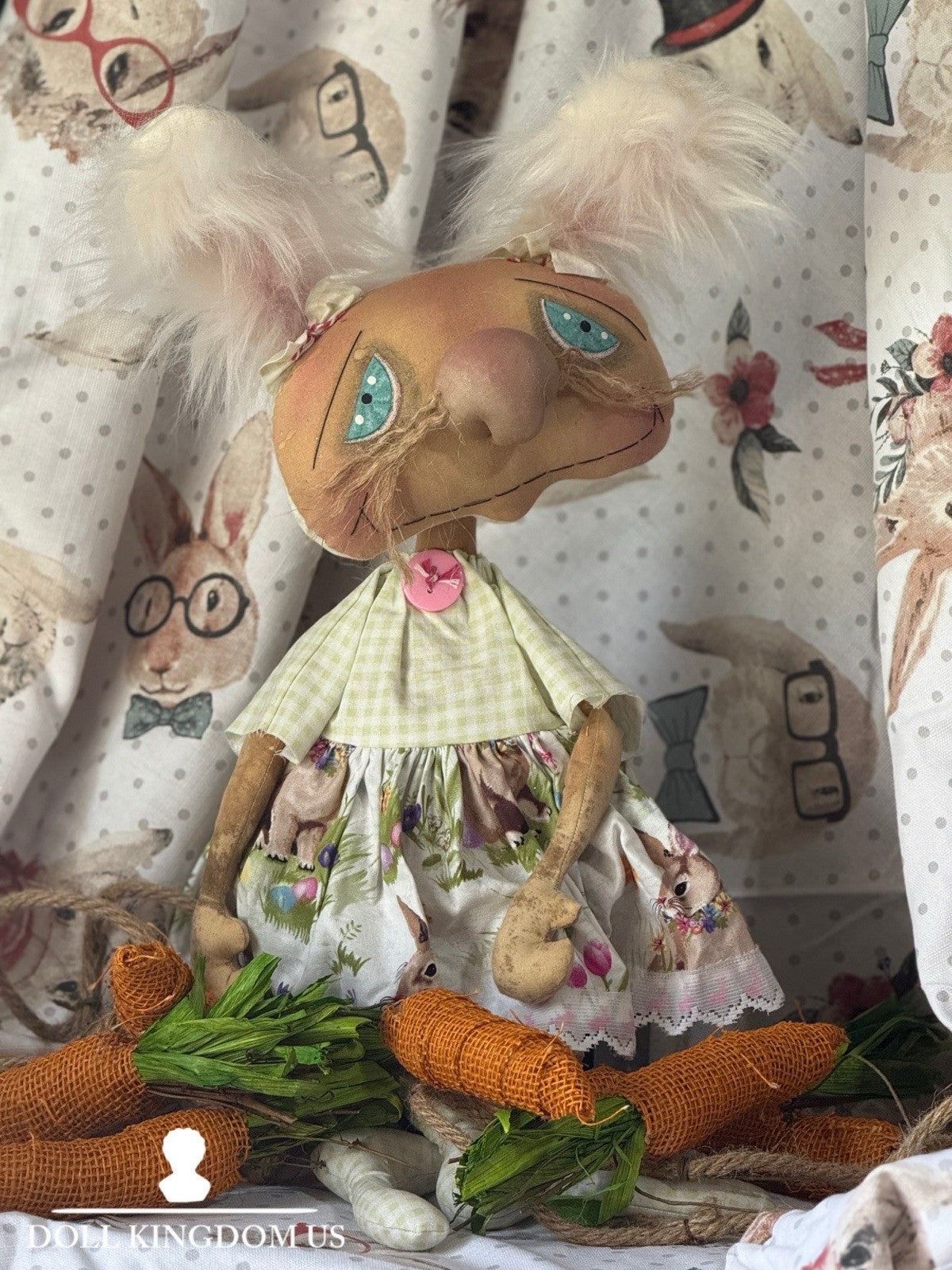 OOAK (?) Artist Handmade Whimsical Cloth 22” Doll “Bunny”
