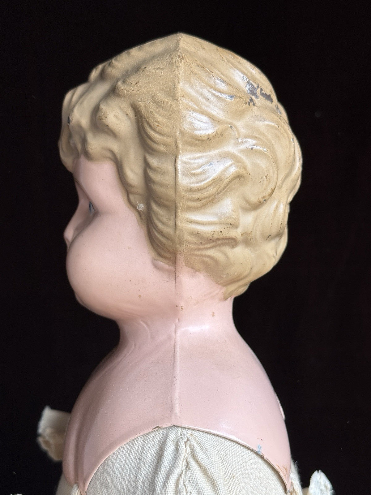 Antique German 24” Minerva Metal Tin Head Fashion Doll
