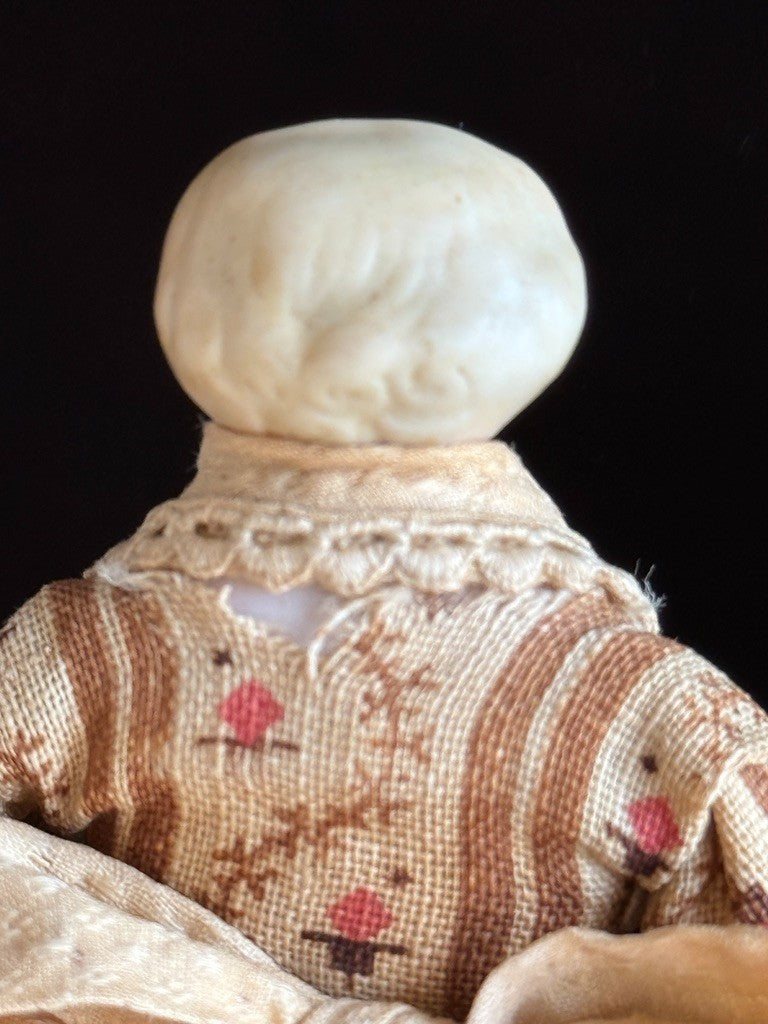 Antique German 4.5” Bisque Cloth Miniature Dollhouse Parian Doll