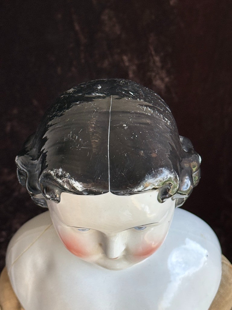 Large Antique German 27” Highbrow Flat Top Brunette China Fashion Doll