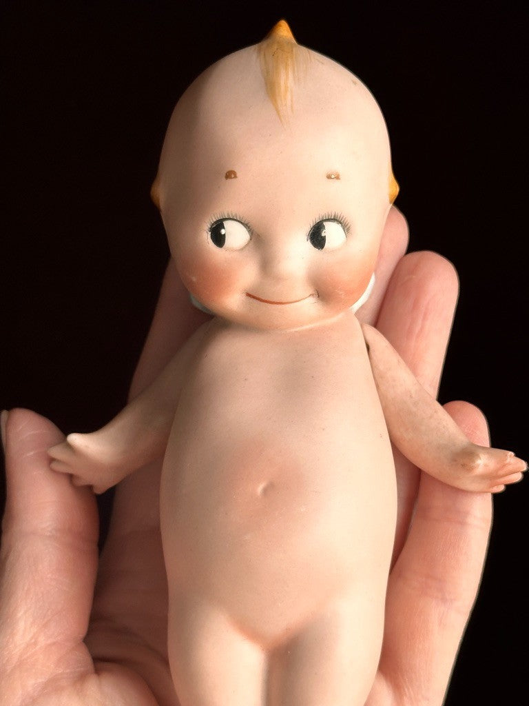 Antique German 6" Rose O’Neill All-Bisque Kewpie Doll Blue Wings