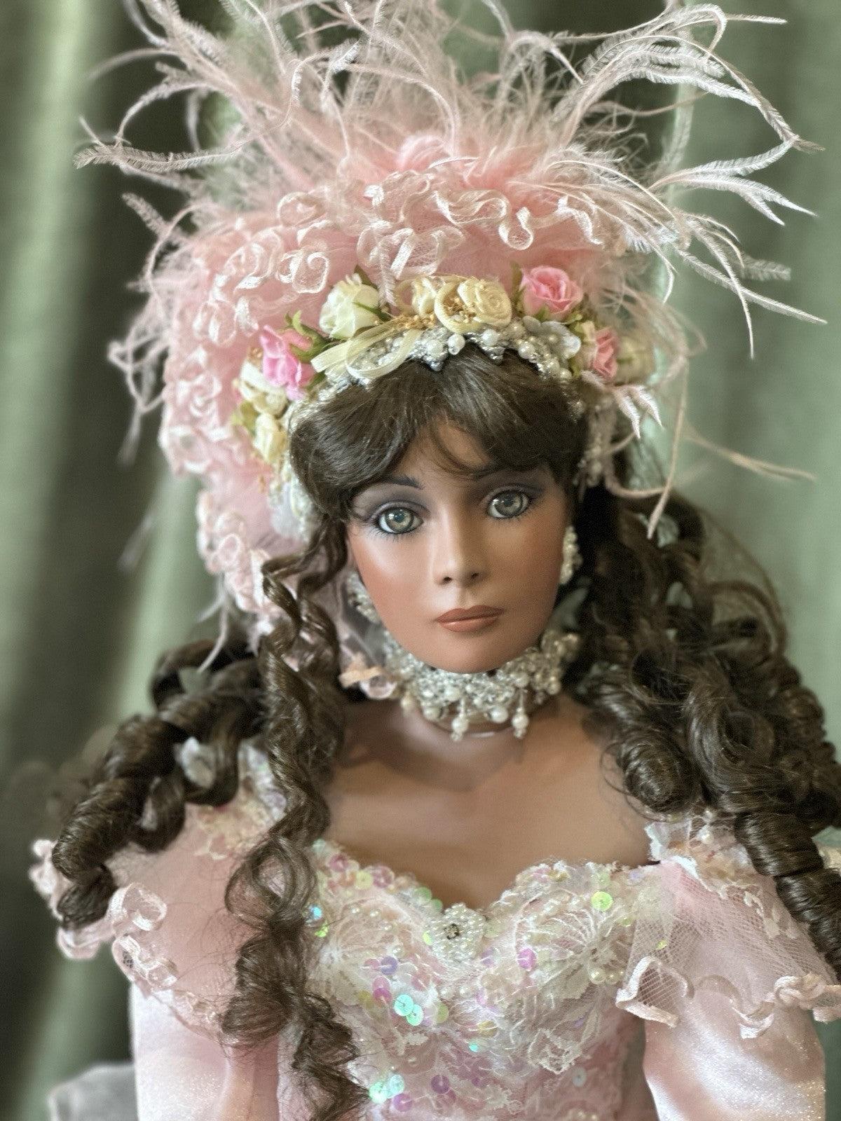 Collectible 26” Porcelain Doll “Pink Shiffon” by Rustie LE 500 Tag/ COA/Stand