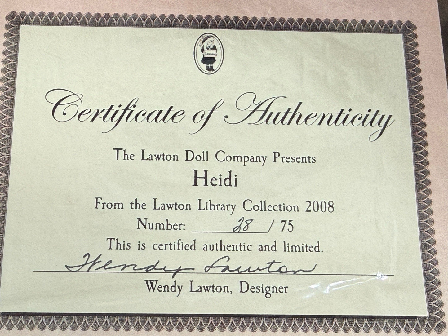 MIB Wendy Lawton “Heidi” Wooden Jointed/Porcelain 9” Doll LE 75 Box/COA/Tag