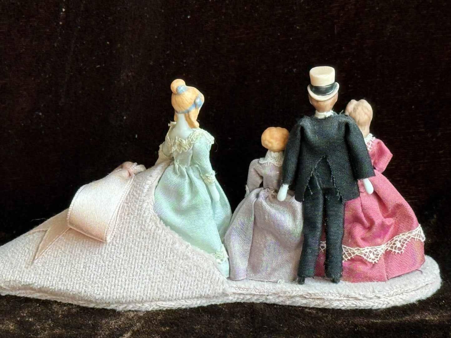 Miniature Porcelain China Doll Display Set in Velvet Shoe by Rosemarie Snyder