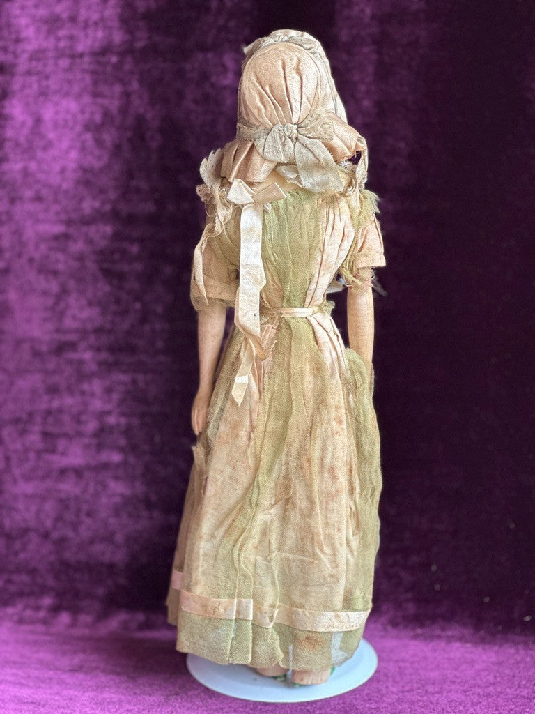 Antique German 14” Papier Mache Milliner’s Model Spaniel Ears Molded Bun Doll