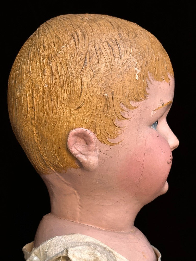 Huge Antique American Martha Chase 28" Oil Painted Cloth Toddler Doll